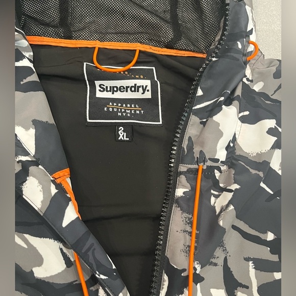 [2XL/PTP26”]Superdry Black Gray Camo 1/2 Zip Lined Men Windbreaker Jacket Biker - Picture 5 of 16